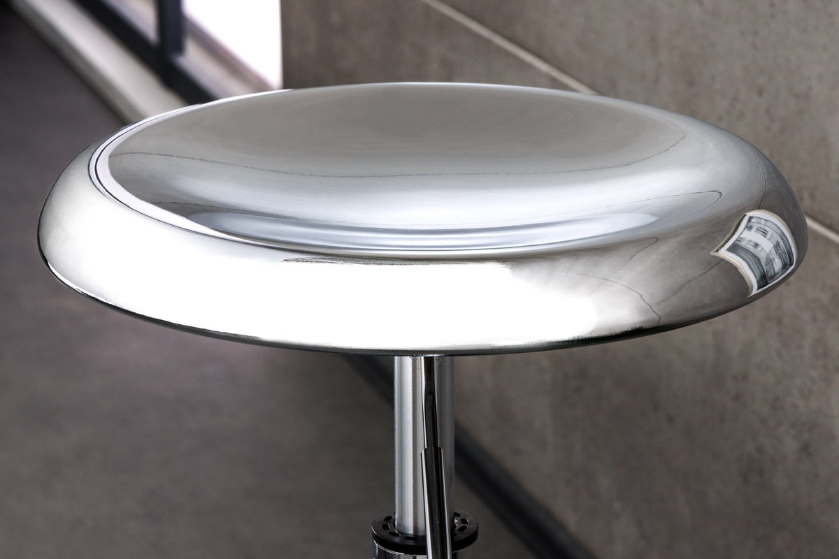 Tabouret de bar réglable en hauteur INDUSTRIAL chrome argent noir métal rond rotatif