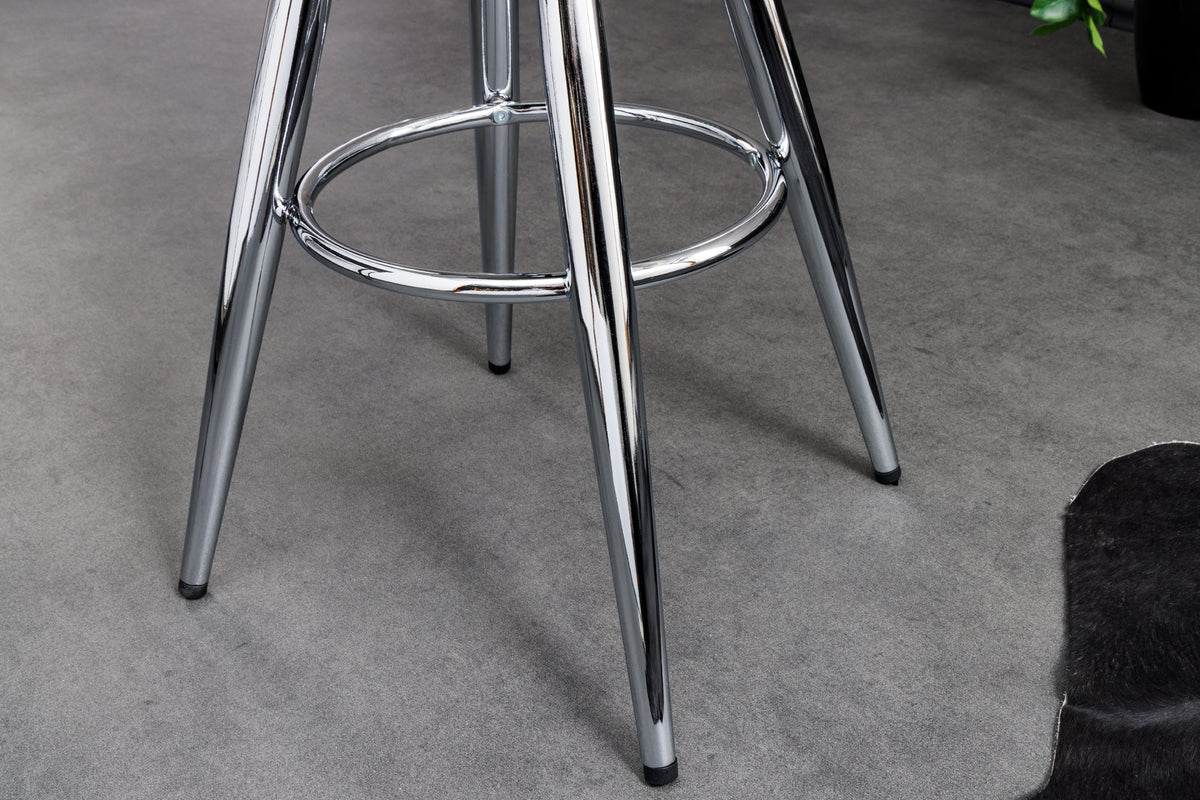 Tabouret de bar réglable en hauteur INDUSTRIAL chrome argent noir métal rond rotatif
