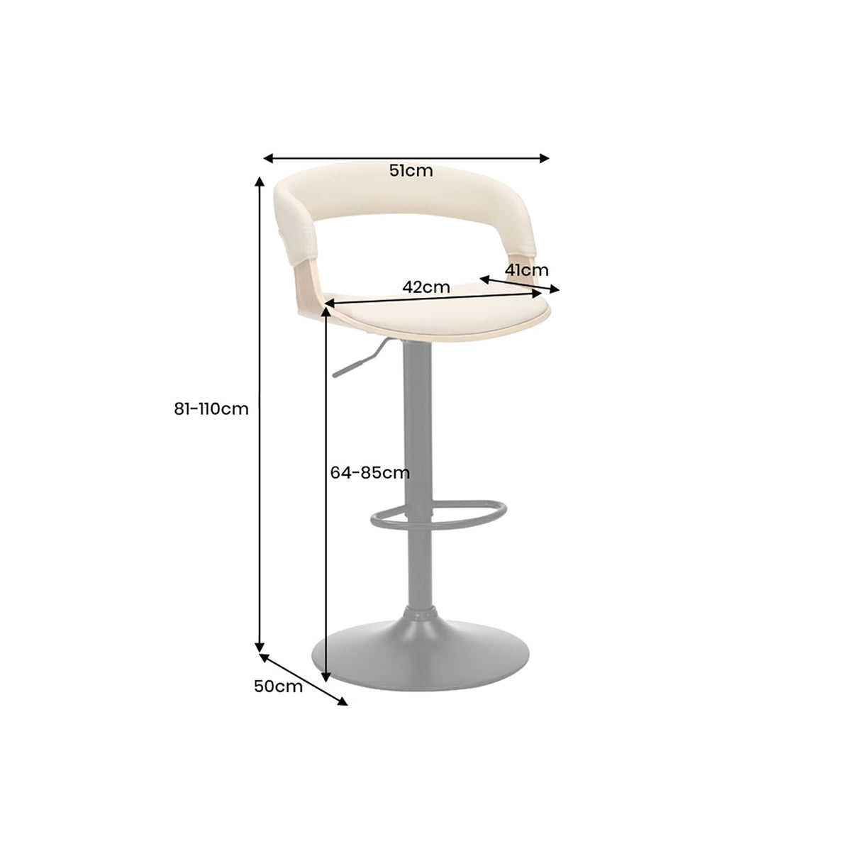 Tabouret de bar réglable en hauteur MANHATTAN naturel chêne crème beige similicuir pivotant (réf. 47716)