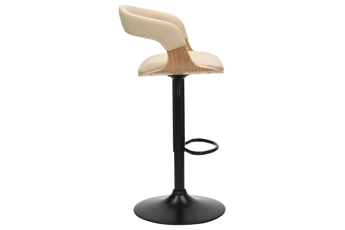 Tabouret de bar réglable en hauteur MANHATTAN naturel chêne crème beige similicuir pivotant (réf. 47716)