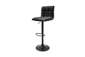 Tabouret de bar réglable en hauteur MODENA vintage gris microfibre métal noir avec dossier rotatif