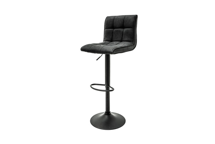 Tabouret de bar réglable en hauteur MODENA vintage gris microfibre métal noir avec dossier rotatif