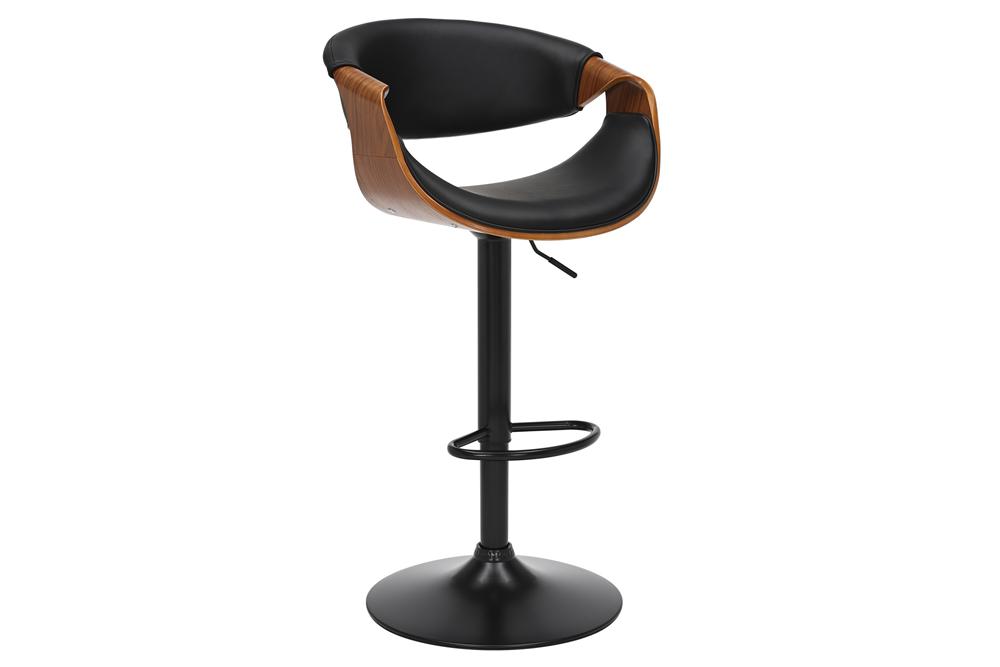 Tabouret de bar réglable en hauteur ORGANIC noir similicuir noyer naturel avec accoudoir