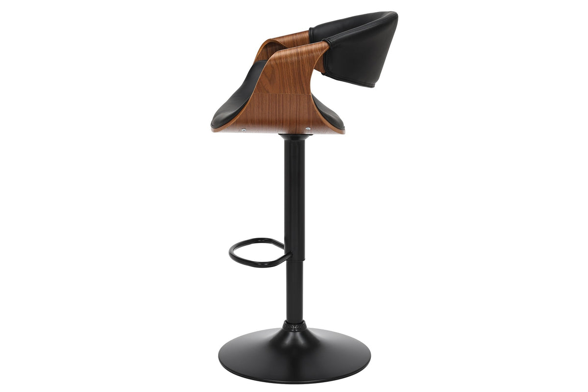 Tabouret de bar réglable en hauteur ORGANIC noir similicuir noyer naturel avec accoudoir