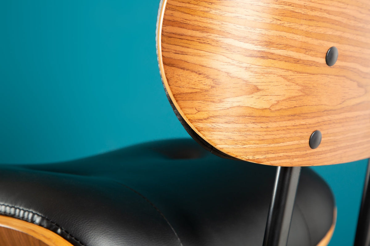 Tabouret de bar rétro CLASSICO noir 115 cm réglable en hauteur avec dossier design bois de noyer