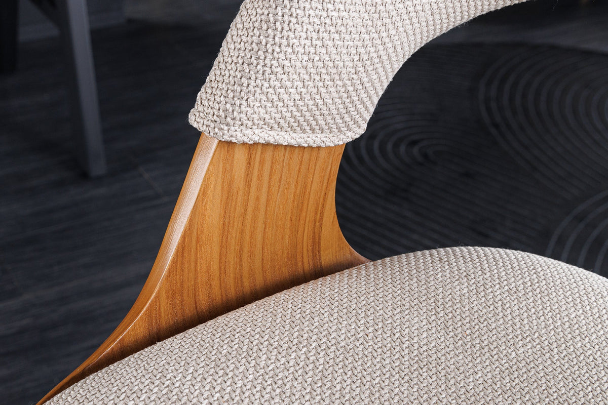 Tabouret de bar rétro MANHATTAN beige tissu structuré bois de frêne pivotant réglable en hauteur (réf. 44198)