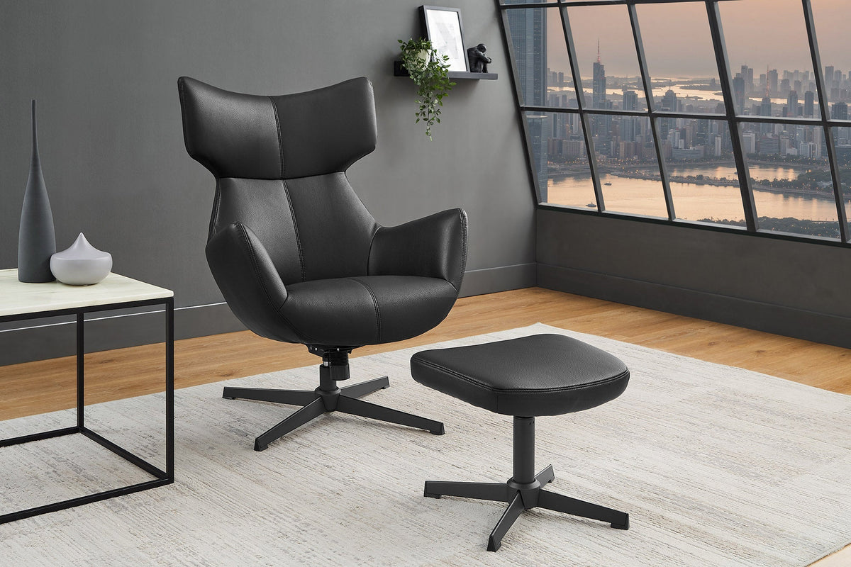 Tabouret design VOGUE 45cm simili cuir noir pieds métal pivotants