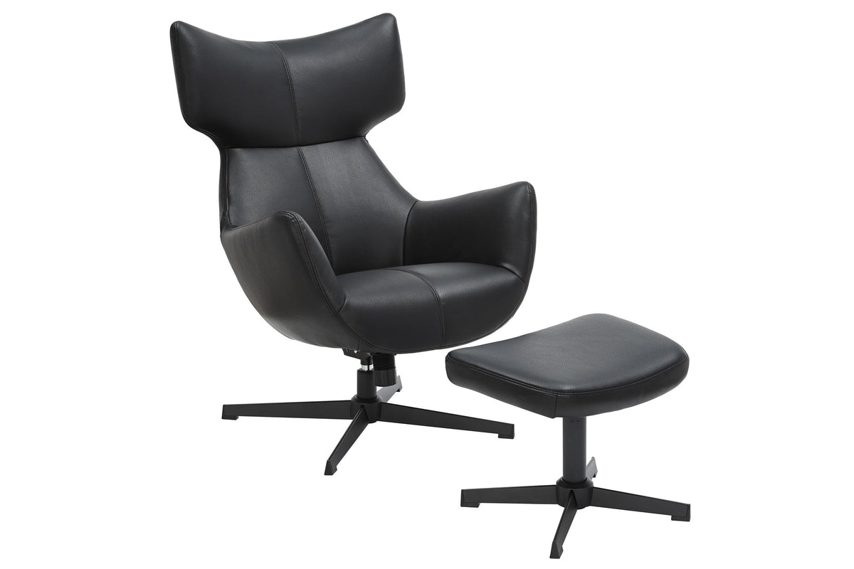 Tabouret design VOGUE 45cm simili cuir noir pieds métal pivotants