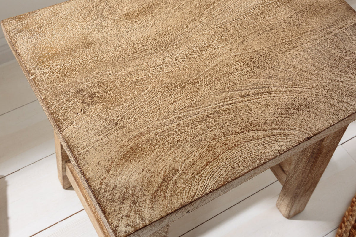 Tabouret massif FINCA 45cm beige bois de mangue fait main Boho Shabby Chic