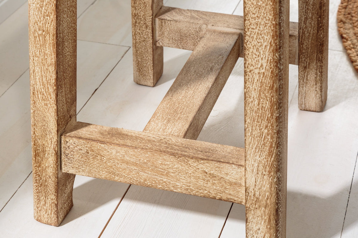 Tabouret massif FINCA 45cm beige bois de mangue fait main Boho Shabby Chic