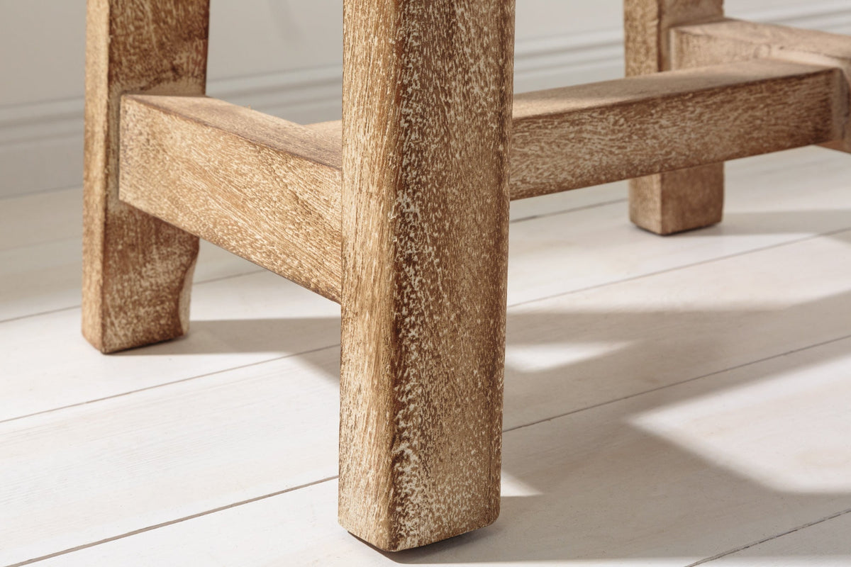 Tabouret massif FINCA 45cm beige bois de mangue fait main Boho Shabby Chic