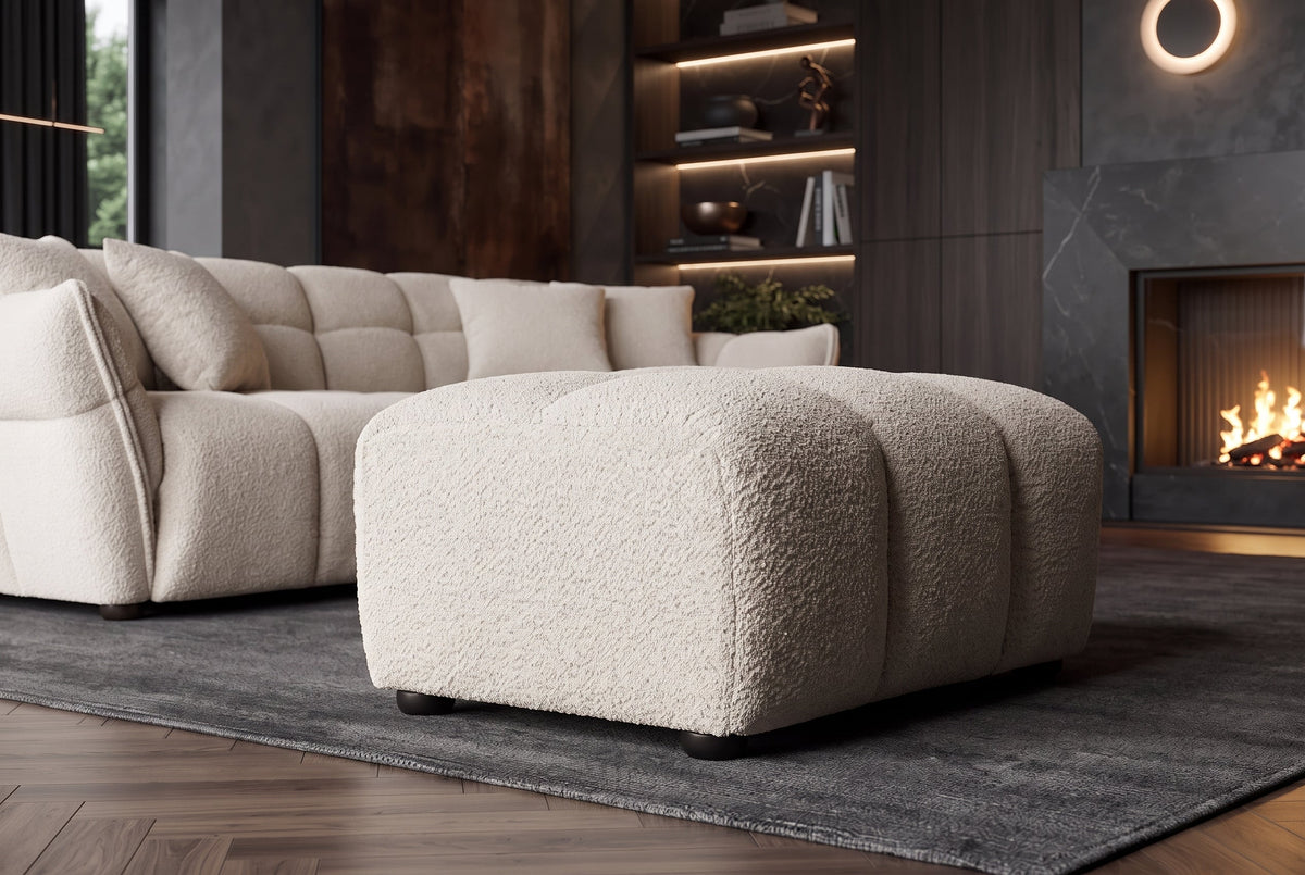 Tabouret moderne CLOUD 100cm champagne greige Bouclé noyau à ressorts repose-pieds tabouret