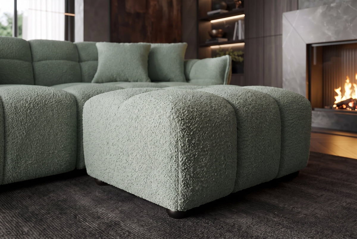Tabouret moderne CLOUD 100cm sauge Bouclé noyau à ressorts repose-pieds tabouret