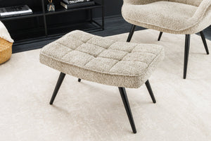 Tabouret moderne SCANDINAVIA champagne greige Bouclé pieds métalliques noirs