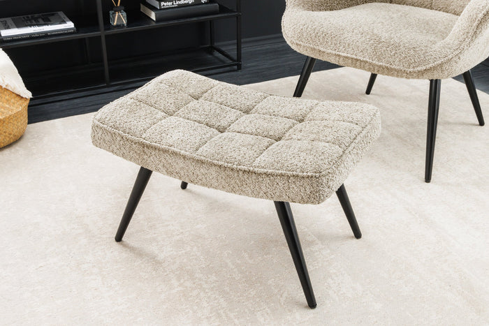 Tabouret moderne SCANDINAVIA champagne greige Bouclé pieds métalliques noirs