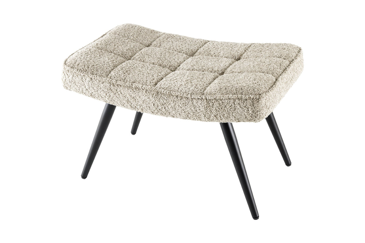Tabouret moderne SCANDINAVIA champagne greige Bouclé pieds métalliques noirs