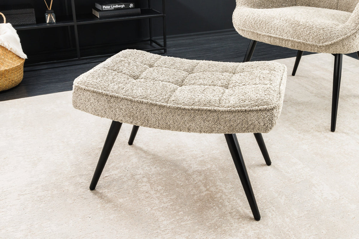 Tabouret moderne SCANDINAVIA champagne greige Bouclé pieds métalliques noirs