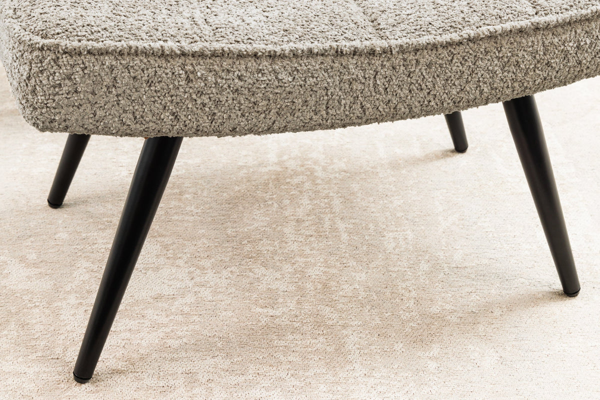 Tabouret moderne SCANDINAVIA champagne greige Bouclé pieds métalliques noirs