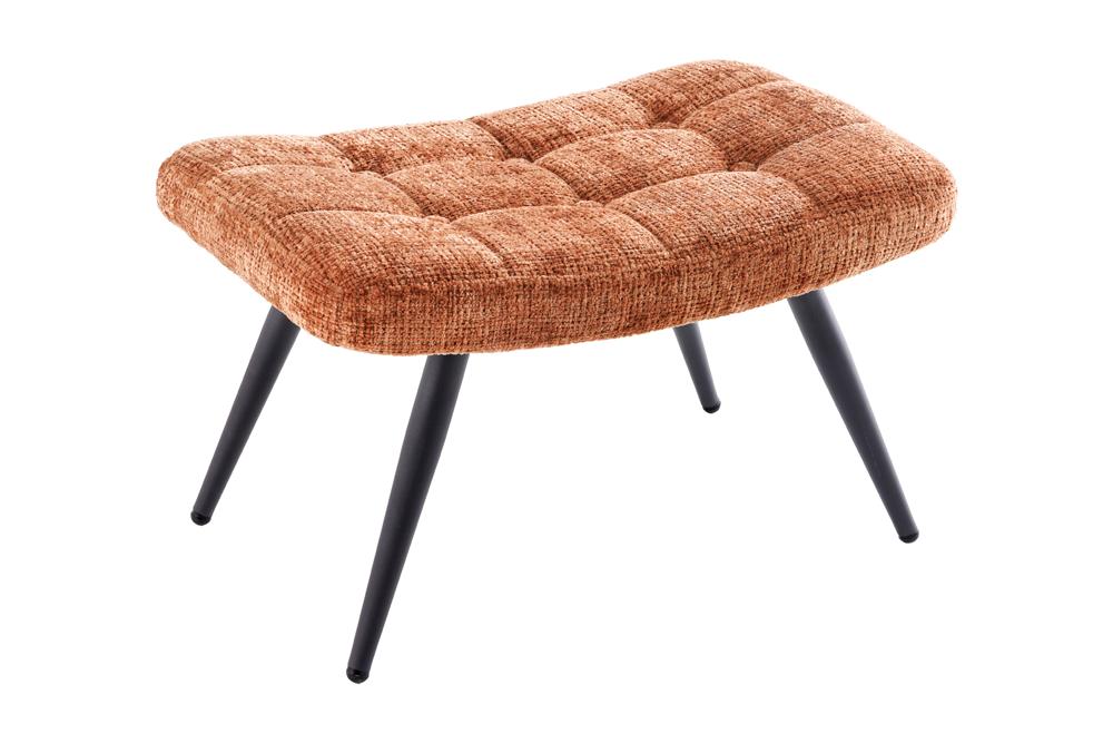 Tabouret moderne SCANDINAVIA chenille marron rouille Cremona pieds en métal repose-pieds