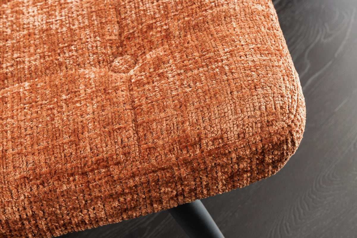 Tabouret moderne SCANDINAVIA chenille marron rouille Cremona pieds en métal repose-pieds