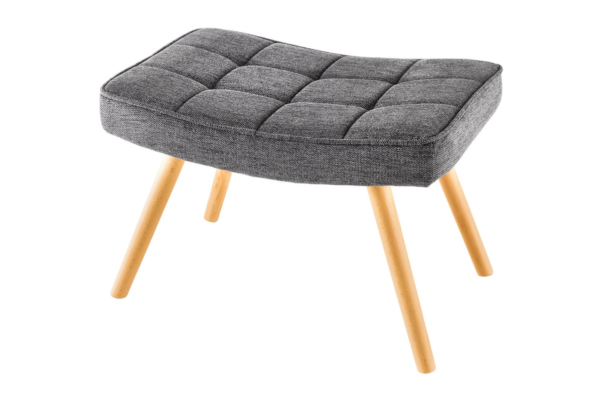 Tabouret moderne SCANDINAVIA gris tissu structuré pieds en bois massif repose-pieds