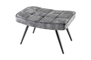 Tabouret moderne SCANDINAVIA gris velours pieds métalliques noirs repose-pieds
