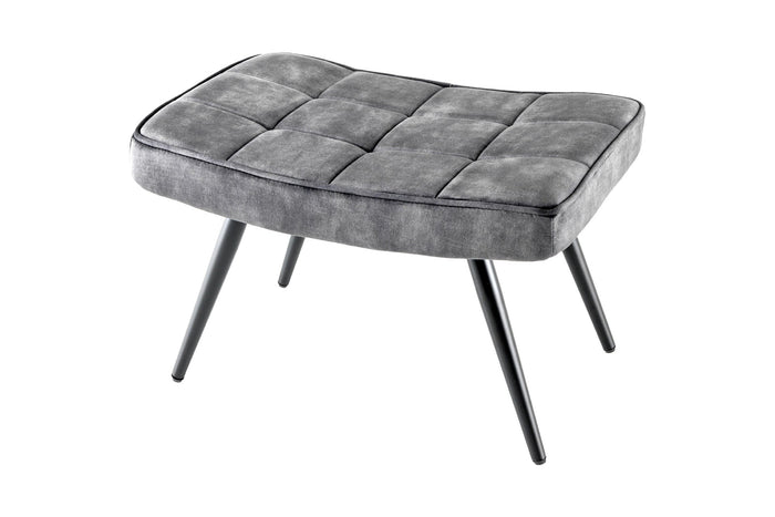 Tabouret moderne SCANDINAVIA gris velours pieds métalliques noirs repose-pieds