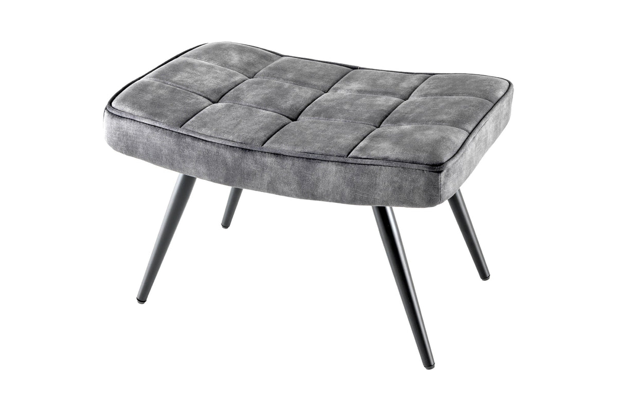Tabouret moderne SCANDINAVIA gris velours pieds métalliques noirs repose-pieds