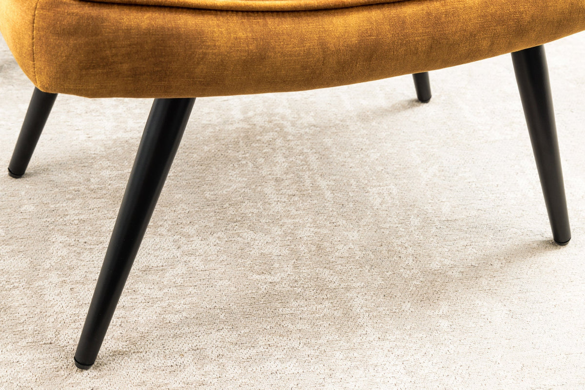 Tabouret moderne SCANDINAVIA jaune moutarde velours pieds métalliques noirs repose-pieds