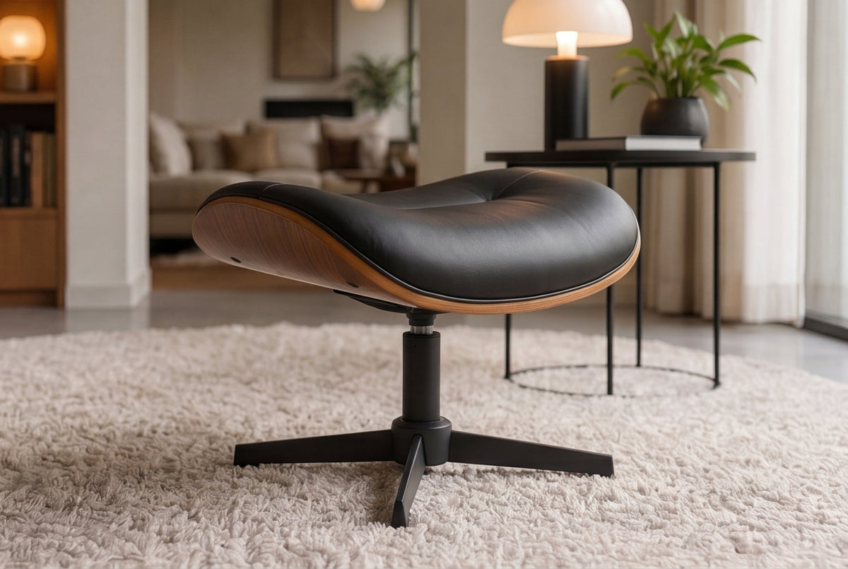 tabouret pivotant VOGUE COMFORT noir similicuir marron design-noyer