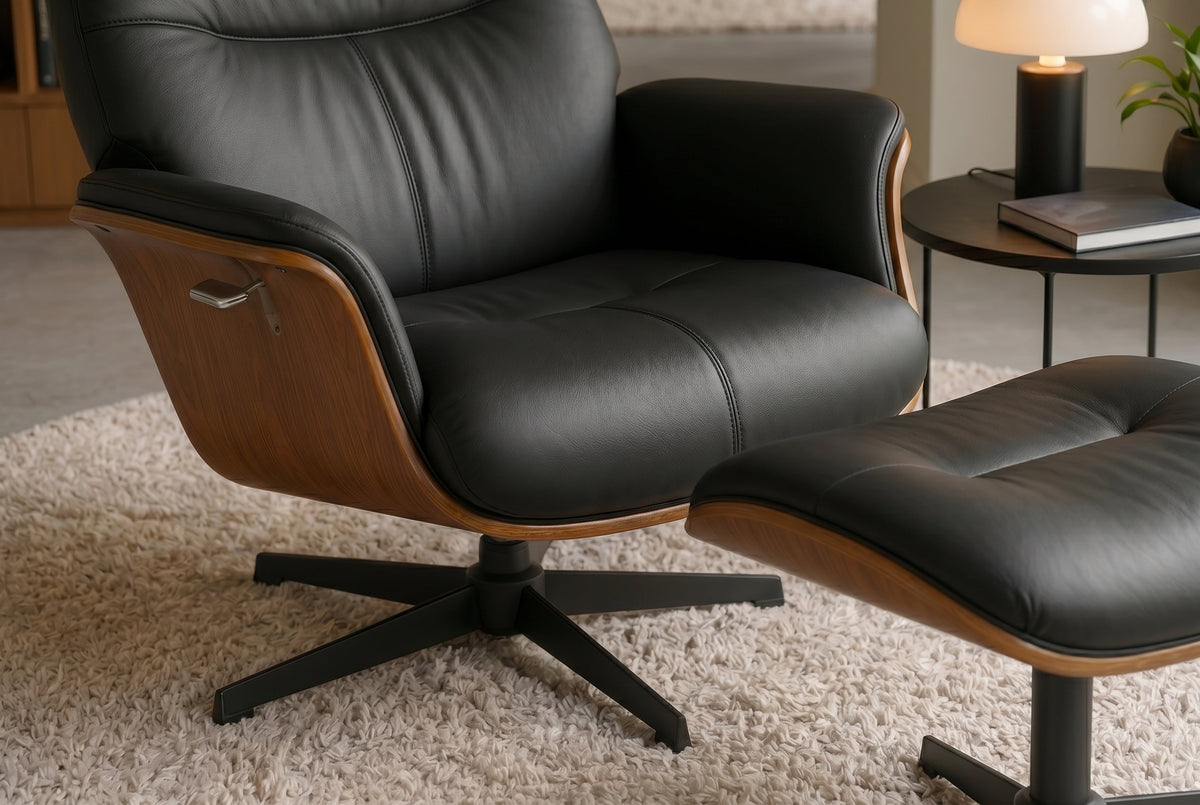 tabouret pivotant VOGUE COMFORT noir similicuir marron design-noyer