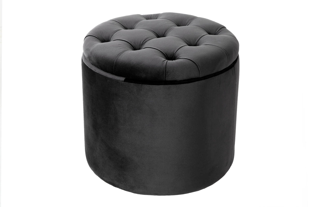 Tabouret rond MODERN BAROCK 50cm gris velours avec rangement