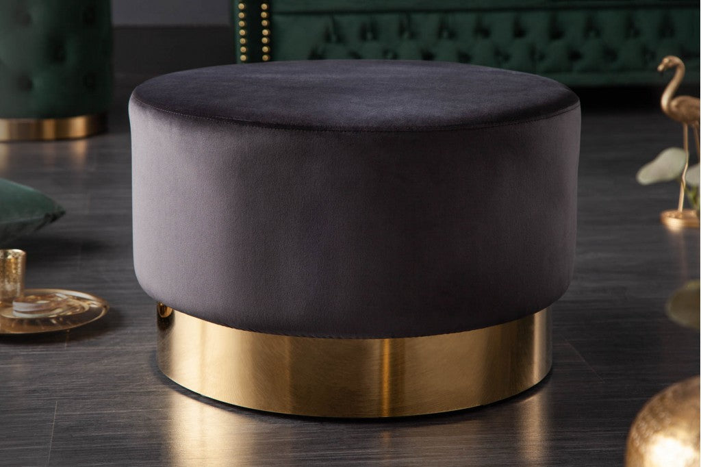 Tabouret velours noir et couleur or 55cm