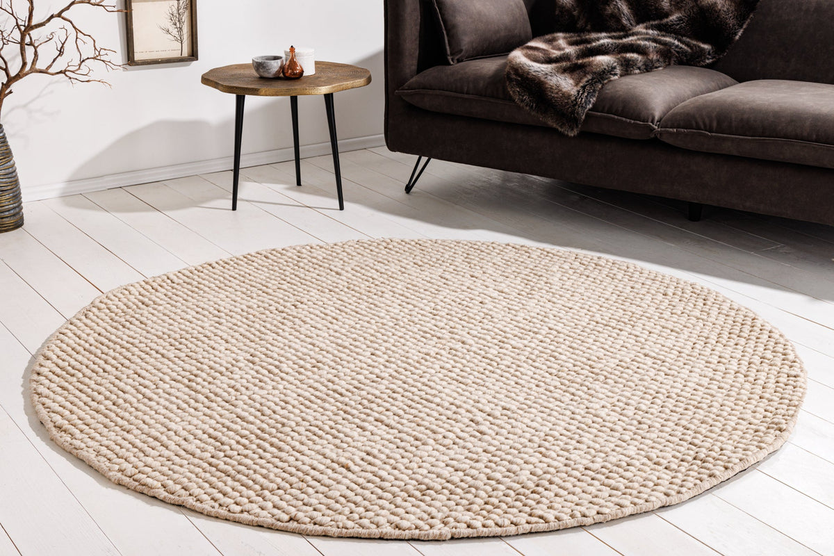 Tapis design LAINE 150cm beige rond en laine fait main