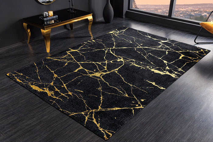 Tapis design MARBLE 240x160cm aspect marbre noir doré tissage plat