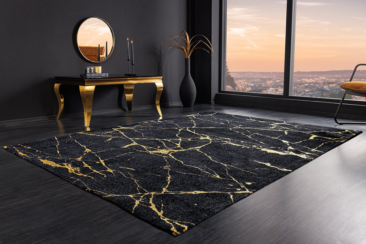 Tapis design MARBLE 240x160cm aspect marbre noir doré tissage plat