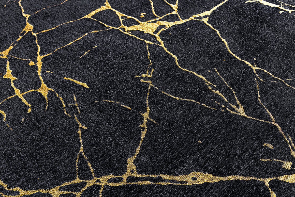 Tapis design MARBLE 240x160cm aspect marbre noir doré tissage plat