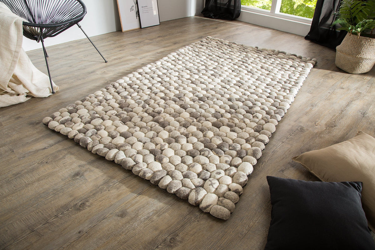 Tapis en laine vierge tissé main ORGANIC LIVING 200x120cm feutre gris aspect pierre