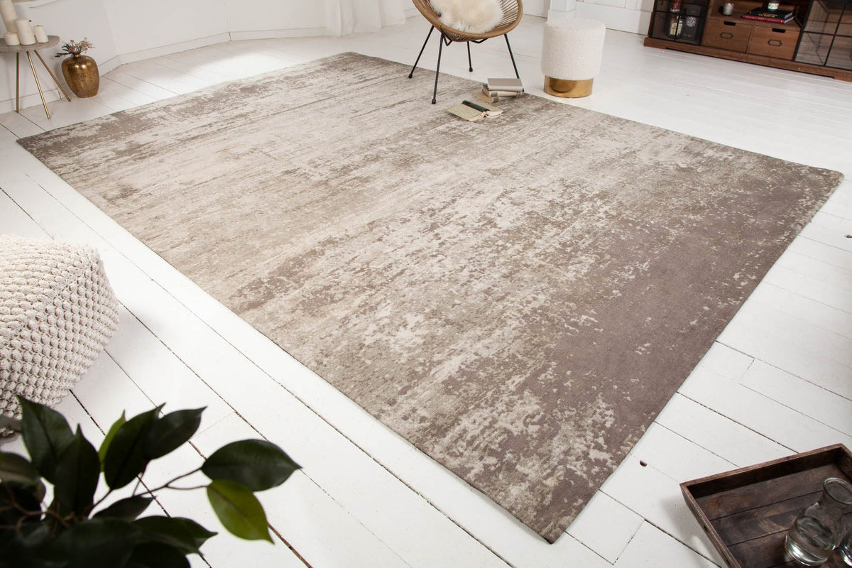 Tapis vintage en coton MODERN ART XXL 350x240cm beige-gris lavé aspect usé