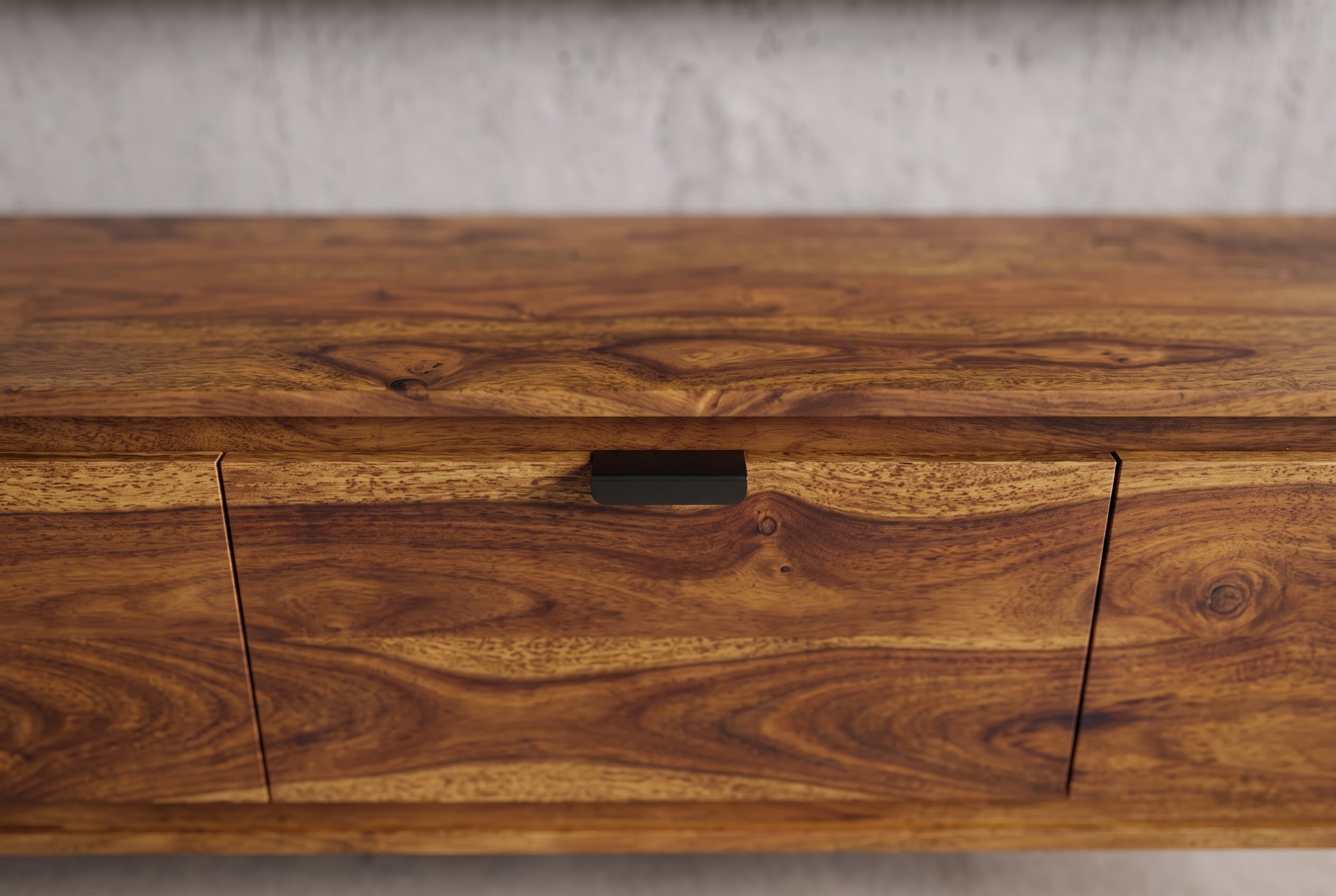 TV-Board ORGANIC 160cm suspendu marron finition pierre Sheesham massif avec tiroirs