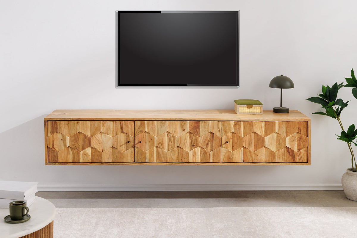 TV-Board suspendu MYSTIC LIVING 160cm acacia naturel surface 3D bois massif