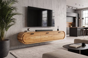 TV-Board suspendu ORGANIC 160cm naturel bois d'acacia massif handmade avec tiroirs