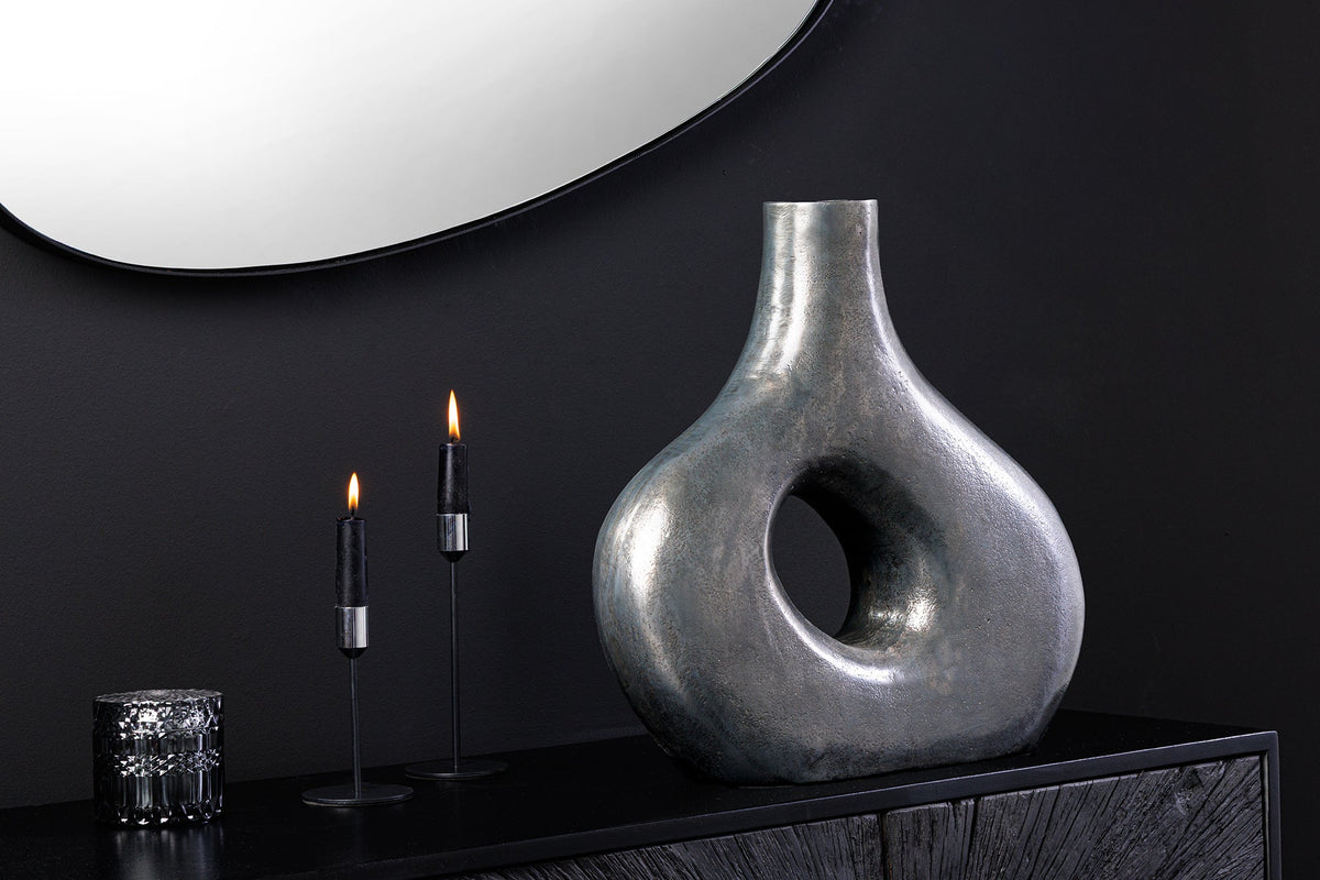Vase artisanale RING 40cm gris foncé métal décoration vase à fleurs