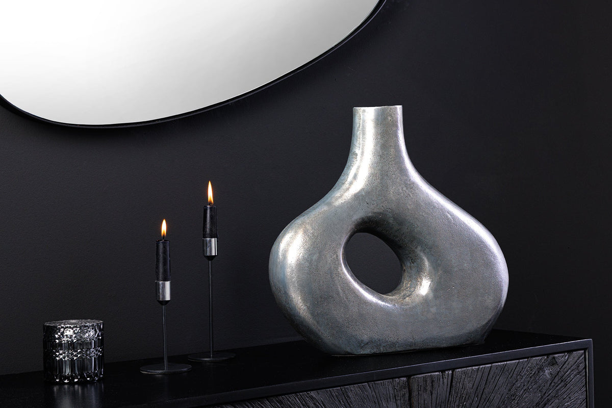 Vase artisanale RING 40cm gris foncé métal décoration vase à fleurs