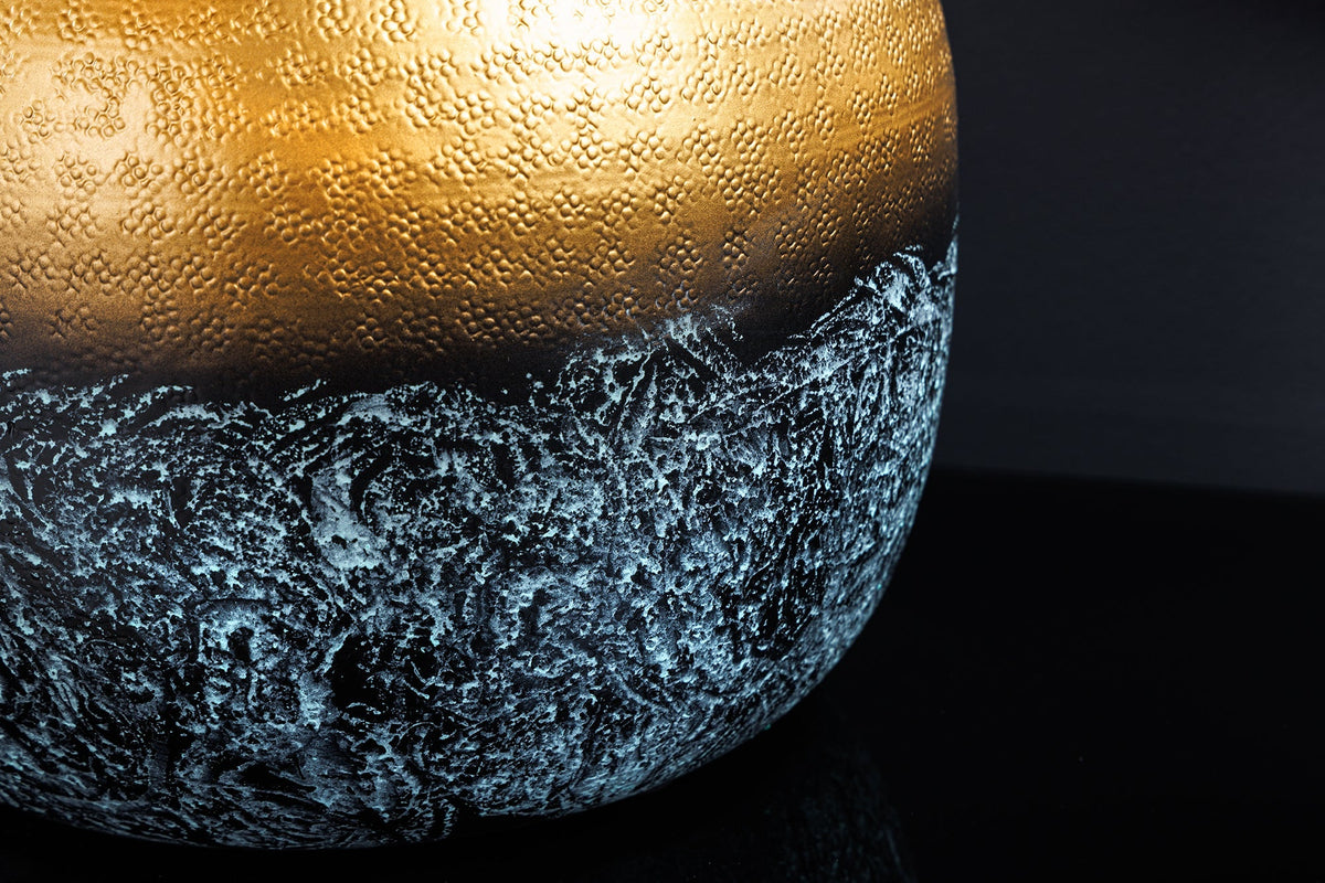 Vase décoratif fait main ABSTRAIT ORIENT 40cm métal rond doré patiné