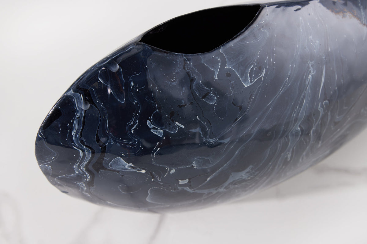 Vase décoratif STONE 40cm noir marbré fait main design rétro