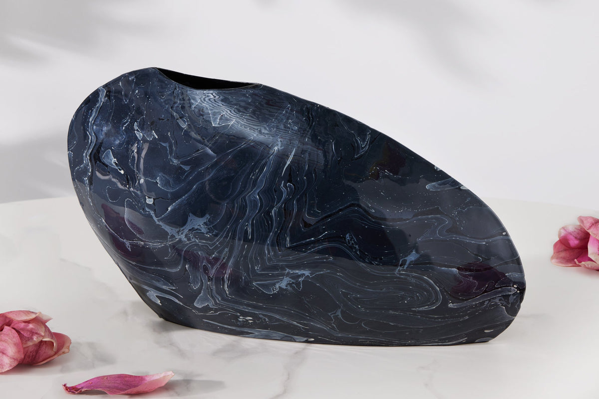 Vase décoratif STONE 40cm noir marbré fait main design rétro