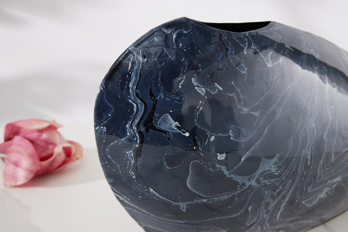 Vase décoratif STONE 40cm noir marbré fait main design rétro