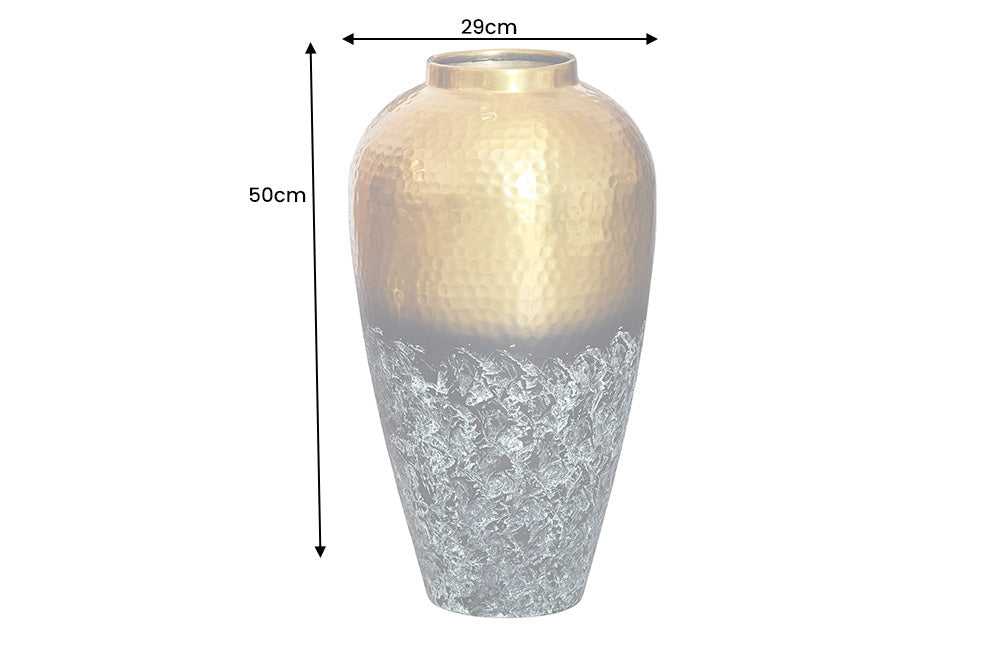 Vase décorative faite à la main ORIENT M 50cm or métal avec patine design martelé