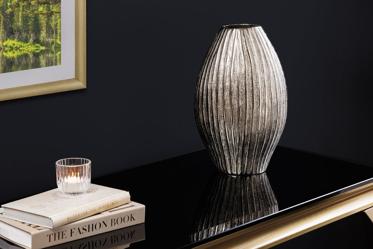 Vase décorative faite main ELEGANCE 35cm argent métal design martelé